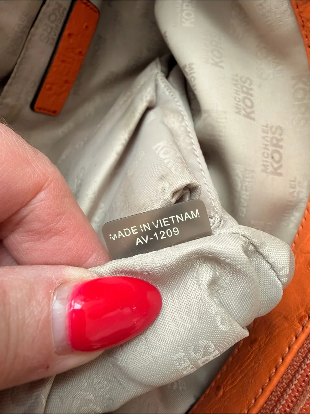Michael Kors Hamilton Orange Ostrich Embossed Leather Satchel Shoulder Bag